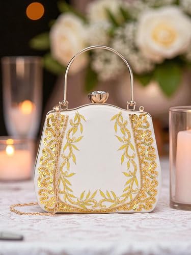 TOOBA Handicraft Women's Floral Embroidered Sequinned Envelope Clutch Bag| Evening Bag, Bridal Purse & Party Handbag | Wedding & Special Occasion Clutch