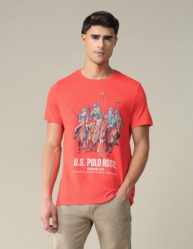U.S. POLO ASSN. Denim Co. Men's Red Slim Fit Printed T-Shirts | Short Sleeves | Crew Neck