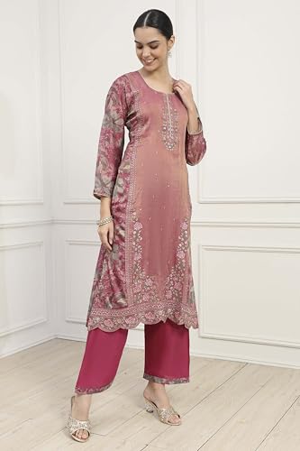 Biba Women Purple Silk Blend Machine Embroidered Unstitched Suit Set_FREE SIZE