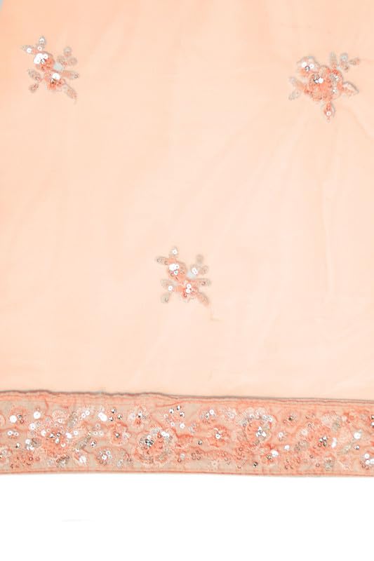 Soch Womens Peach Net Floral Embroidered Sequin Embellished Unstitched Lehenga Set