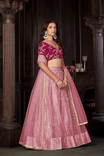 Warthy Ent Embroidery and Sequins work Net Fabric Lehenga Choli With Net Dupatta
