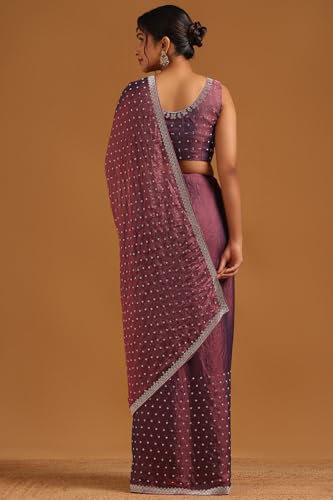 Soch Womens Purple Fendy Organza Embellished Saree With Stone Work