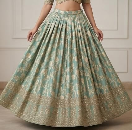Women's Sea Green Floral Printed Anarkali Dress with Shrug, L