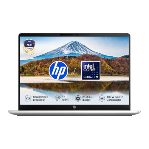 HP OmniBook 3 OLED, Intel Core Ultra 9 285H, 16GB DDR5 (Upgradeable) 1TB SSD, 2K, 16''/40.6cm, 0.2 ms RT, 100% DCI-P3, Win11, Office24, Silver, 1.6kg, bu0273TU, Lighter mini GaN Charger, AI Laptop