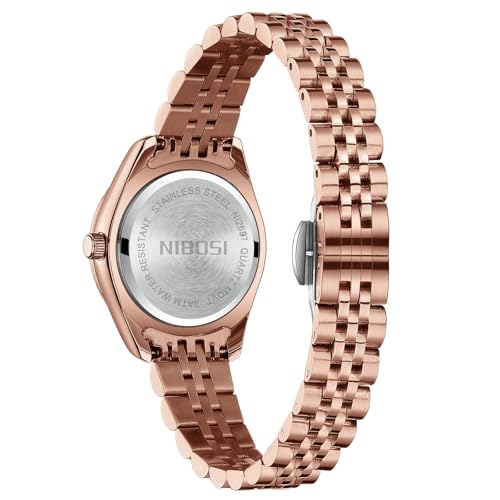 NIBOSI Watches for Woman Analog Quartz Stainless Steel Diamond Rose Gold Green Small Dial Women Watches Classic Wrist Watch Date Waterproof (A06-Rose Gold)