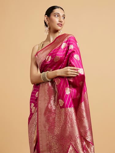 MOHEY Women's Art Silk Paisley Bordered Zari Weave Saree With Blouse Piece(Rani)