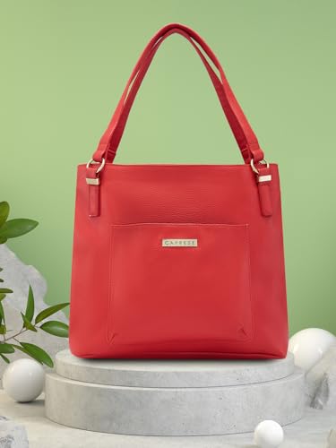 Caprese Andrea Tote Bag, Medium-Coral | Stylish Handbag for Women | Spacious, Versatile Office & Daily Essentials Tote | Top Zip Closure