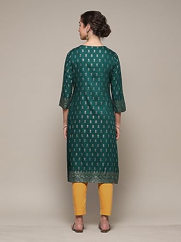 BIBA Women's Rayon Straight Tunic Shirt (Green)