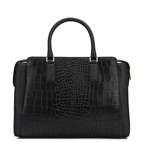 Da Milano Genuine Leather Black Satchel (00055D) (Medium)