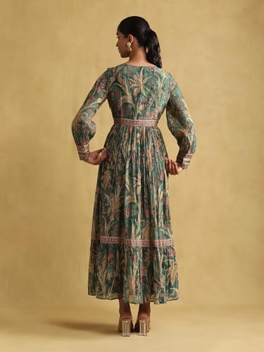 Ritu Kumar Green Botanical Print Chanderi Dress
