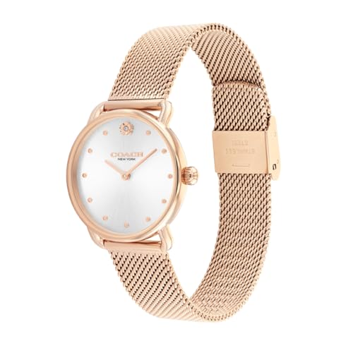 Coach Elliot Qtz Basic Silver White Round Dial Women's Analog Watch|Ionic Plated Rose Gold Steel Material|Gold Color Band - 14504222
