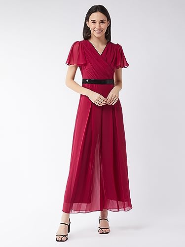 Miss Chase Women's Relaxed Fit Short Sleeve V-Neck Ankle-Length Straight Jumpsuit (MCSS25D91-84-122-05, Pink, L)
