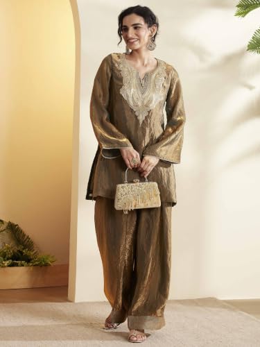 BIBA Polyester Solid Straight Semi-Formal Kurta With Salwar