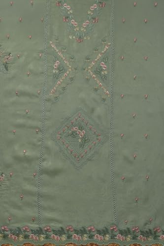 Soch Womens Turquoise Blue Organza Shimmer Embroidered Unstitch Dress Material With Thread Work