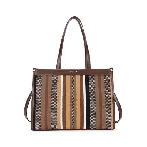 Fastrack Cocoa Weave Laptop Tote Bag for Women |Faux Leather Work Tote with Knit Front Detail | Dual Carry Handles & Detachable Adjustable Strap | Zipper Closure | 14" Laptop Sleeve & Organiser Pocket