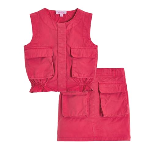 Hopscotch Girls Red Sleeveless 2-Pc Cotton Twill Cargo Blouse & Skirt For Ages (6-7 Years)
