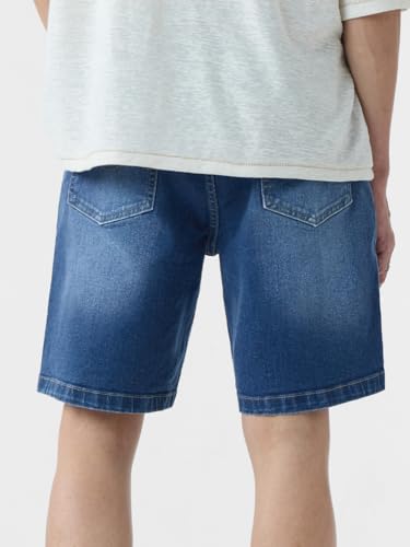 The Souled Store Denim Shorts: Midnight Blue Men and Boys Buttoned Solid Knee Length Cotton Blend Denim Shorts
