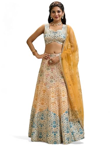 Zeel Clothing Women's Zari And Digital Print Work Art Silk Semi Stitched Lehenga Choli With Dupatta (5073-Multi-Womens-Lehenga-Choli-Latest; Free Size)