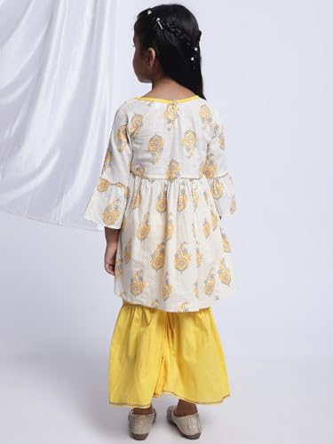 superminis Baby Girls Cotton Sanganeri Printed Kurti with Colorful Sharara Co-ord Set Dress (18-24 Months, Yellow)