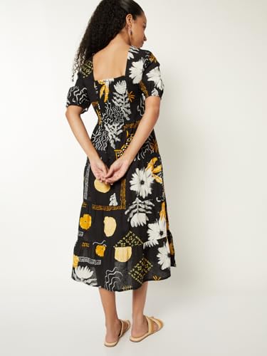 Max Women Printed Tiered Dress (Black_XS)