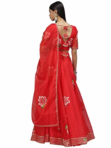 Divena Red Hand Painted Organza Flared Lehenga Choli Set with Organza Dupatta