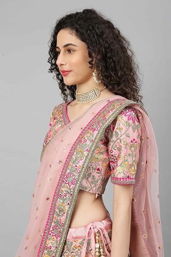 AG Clothing Women's Silk Semi Stitched Lehenga Choli With Dupatta | Heavy Embroidery Pattern | Traditional, Wedding, Ethnic Wear Lehenga (ZC-m7108-Pink)