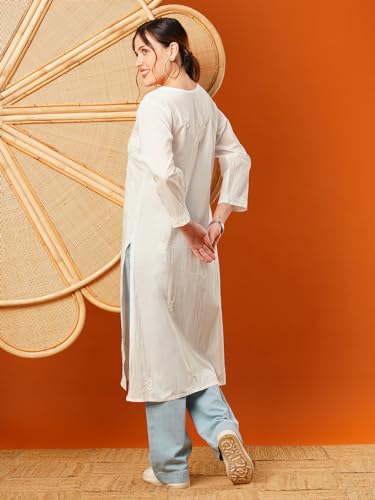Ada Indian Hand Embroidered Chikankari Cotton Kurti Kurta Tunic for Women 5XL100376 White