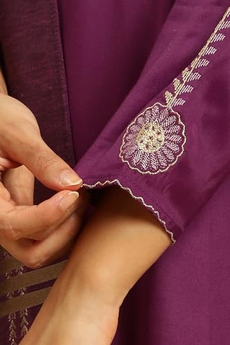 W for Woman Purple Anarkali Festive Kurta, Parallel Pants and Dupatta Set_24AUWS19526-220316_2XL