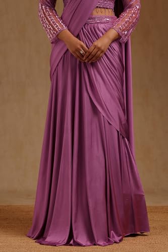 Soch Womens Onion Pink Spandex Solid Ready To Wear Saree