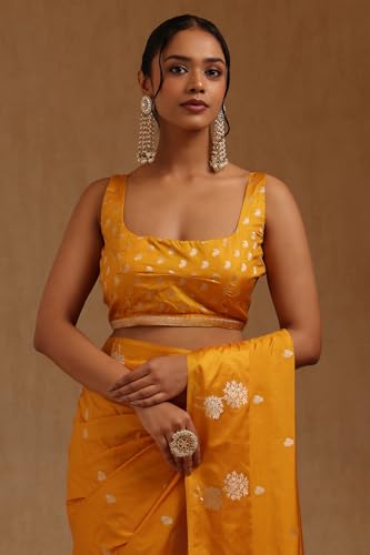 Soch Womens Yellow Tussar Floral Zari Woven Saree
