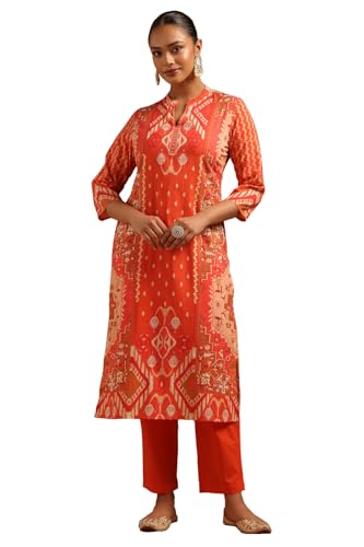 Soch Womens Orange Cotton Ikkat Kurta Set