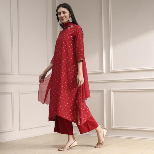 Biba Women's Polyseter Blend Kurta Set (SKDRSTELE30519AW25RED_Red