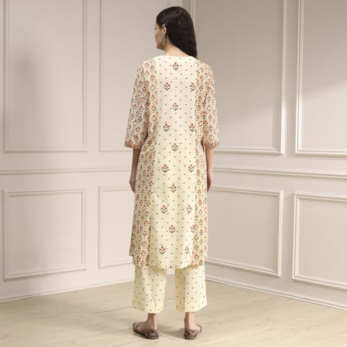 Biba Women Beige Cotton A-Line Printed Kurta Set_32