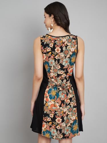 veldress21 Women Multicolor Short Mini Beachwear Flare Dress Summer Stylish Straps Embroidery Sides (in, Alpha, XL, Regular, Multi)