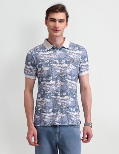 U.S. Polo Assn. Denim Co. Men's Blue Graphic Polo Collar Half Sleeve Casual Cotton Slim Fit T-Shirts (UDTSH2626_Blue_S)