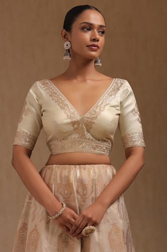 Soch Womens Cream Tussar Embroidered Padded Blouse with Zari