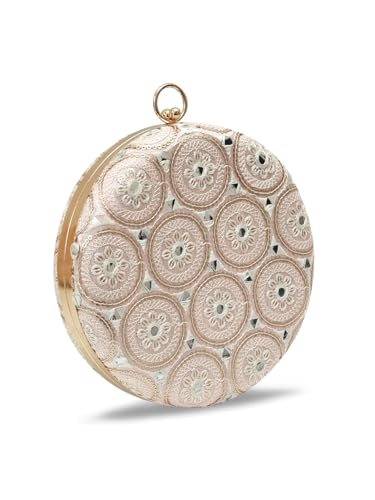 THE TAN CLAN Inaara Round Clutches for women Purses Luxury Evening Handbags for ladies with Detachable Handle