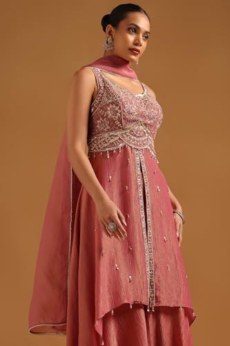 Soch Womens Onion Pink Tissue Floral Salwar Suit With Beads