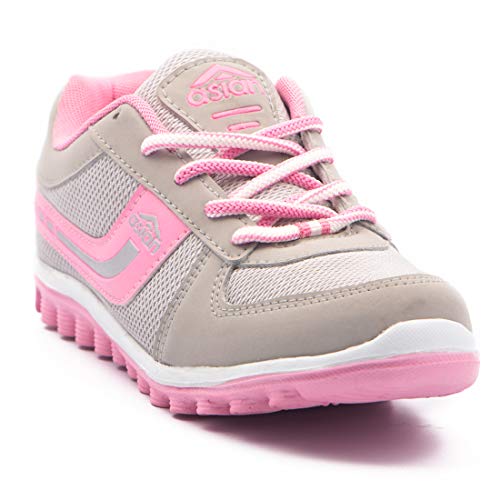 ASIAN Women's Cute Sports Running Shoes,Walking, Gym Casual Sneaker Lace-Up Shoes for Girl's Light Grey and Pink - SaumyasStore