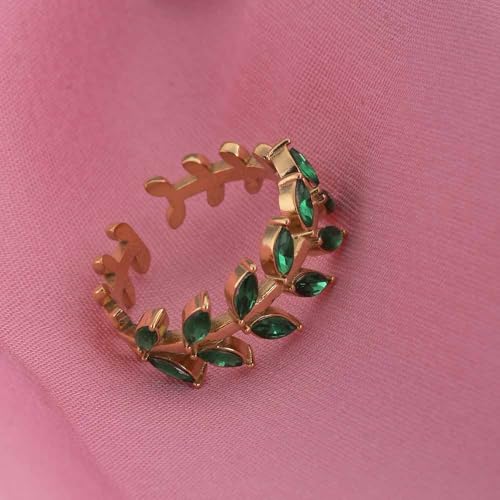 PALMONAS Green Leaf Gold Ring