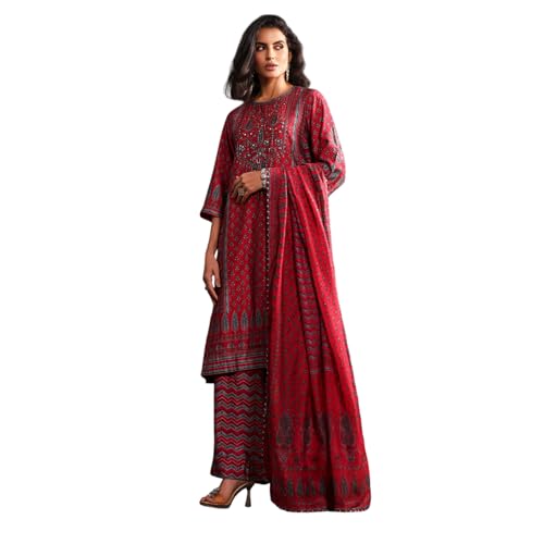 Biba Women's Viscose Kurta Set (SKDRSTELE30315AW25RED_Red