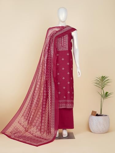 SALWAR STUDIO Chanderi Silk Embellished Unstitched Dress Material (3 Pc)