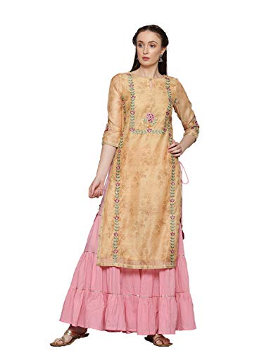 Jaipur Kurti Women's Silk Kurta with Palazzo & Dupatta (AVKPLZ1898_Yellow_S)