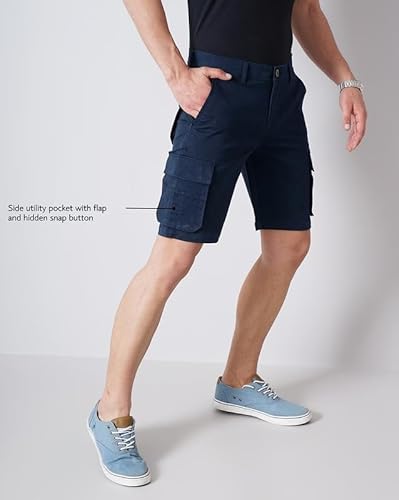 British Club 100% Cotton Cargo Shorts with Pockets | Adjustable Waistb& | Multiple Pockets | Lightweight & Breathable Fabric | Comfortable Everyday Wear | Durable & Functional Design | Dark Blue 38