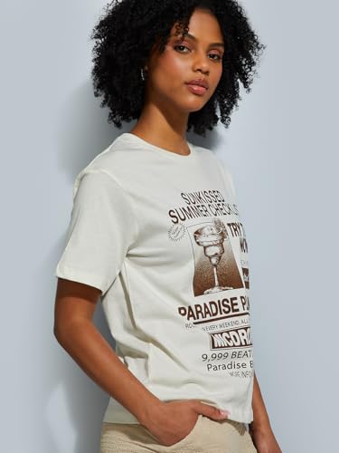 Max URB_N Women Printed Relaxed Fit T-Shirt (Beige_XS)