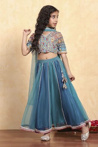 Biba Girls Blue Cotton Printed Kalidar Lehenga Set_2-3Y