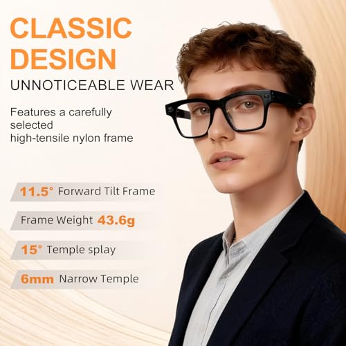 Stormfashion AI Smart Glasses with Camera & Bluetooth, 8MP HD Video Recording, Auto-Tinting Lenses, Open Ear Speakers, Real-Time Translation, for iOS/Android (Clear)