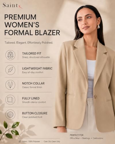 SaintX Women’s Formal Blazer, Fully Lined || Tailored Fit || Office & Business Wear