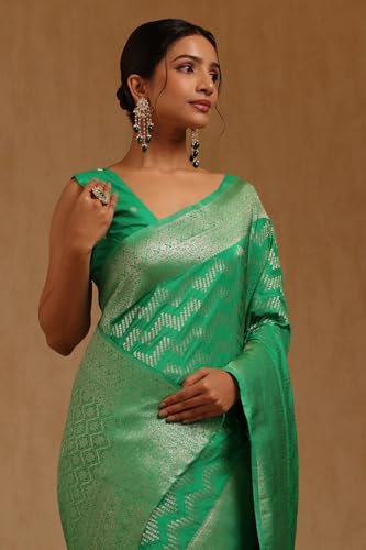 Soch Womens Light Green Georgette Zari Woven Saree