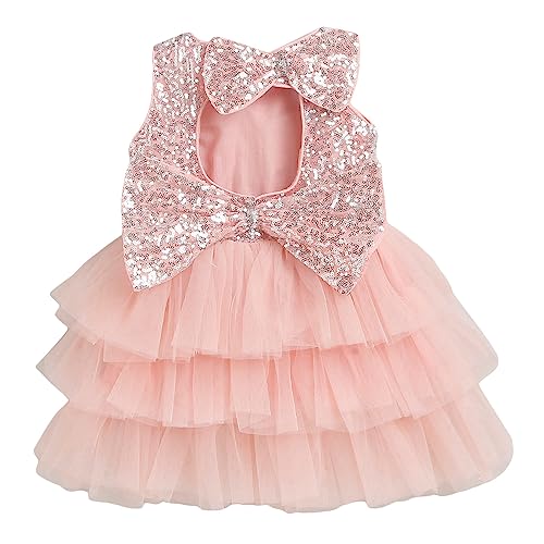 Hopscotch Girls Knee Length Party Dresses in Peach Color For Ages (4-5 Years)
